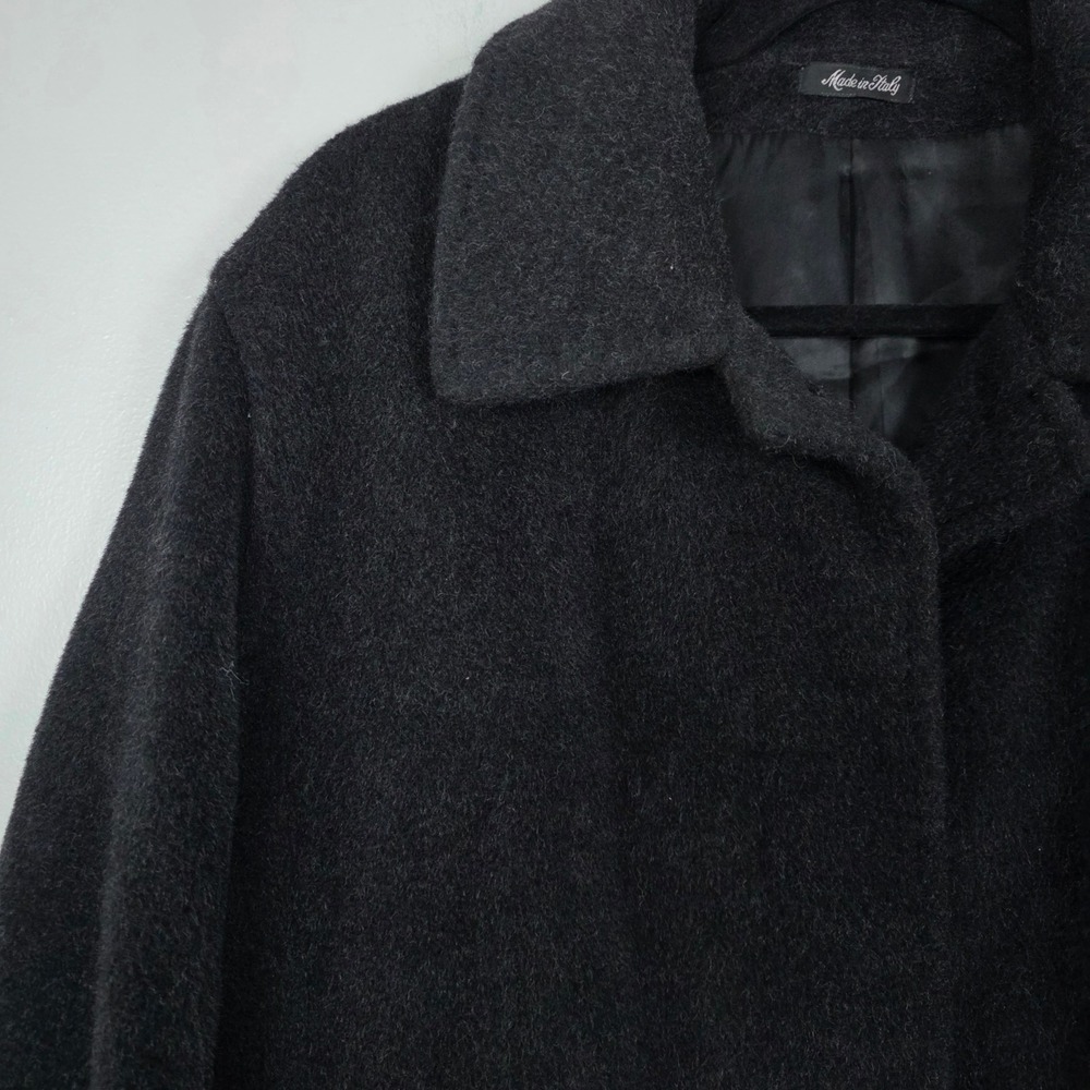 Cinzia Rocca due Italy Virgin Wool Coat Black Made Fuzzy Velvet - Picture 4 of 11